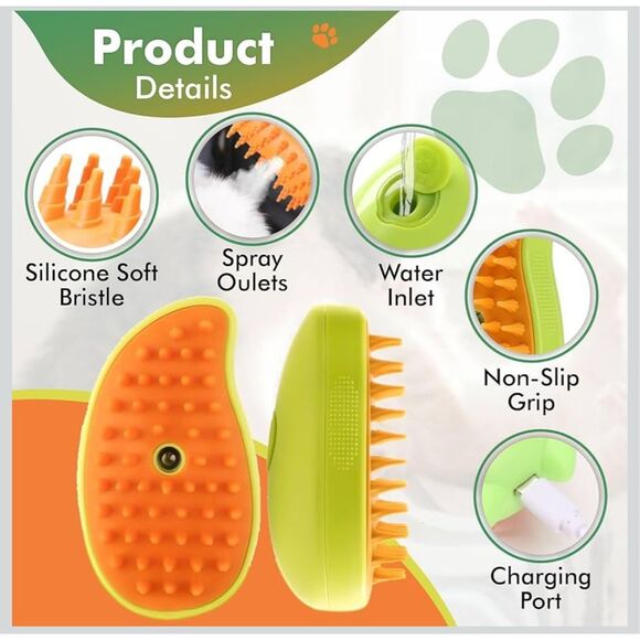 Emami NIB 3-in-1 Electric Spray Massage Grooming Hair Comb Steamy Cat Dog Brush - Picture 3 of 11